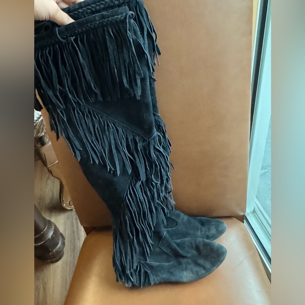 Sam Edelman Black Fringe Suede Boots size 7.5